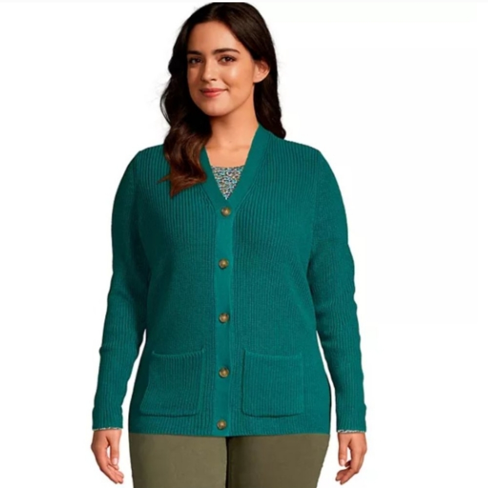 Lands End Drifter Shaker Jade Emerald Thick Heavy Teal Knit pocket knit cardigan